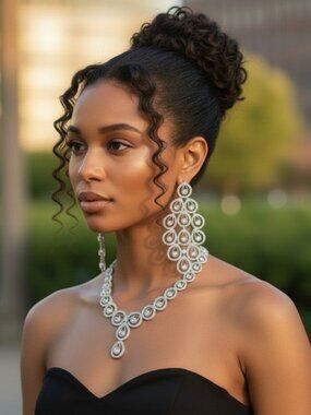 PLATINUM SILVER CZ Chandelier Earrings Waterfall Statement Bridal Wedding Bling